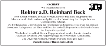 Anzeige  Reinhard Beck  Lippische Landes-Zeitung