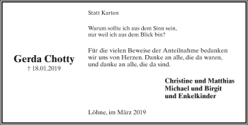Anzeige  Gerda Chotty  Lippische Landes-Zeitung