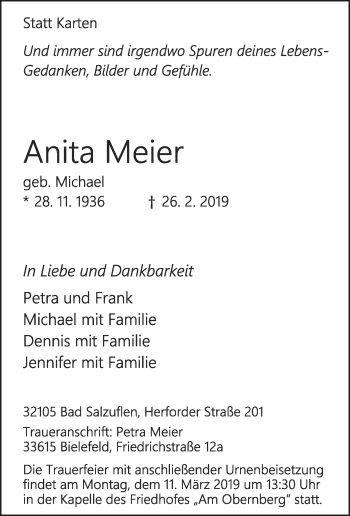 Anzeige  Anita Meier  Lippische Landes-Zeitung