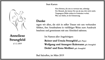 Anzeige  Anneliese Strangfeld  Lippische Landes-Zeitung