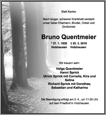 Anzeige  Bruno Quentmeier  Lippische Landes-Zeitung