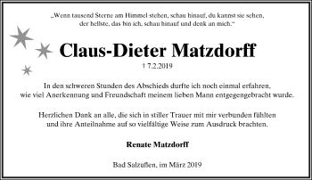 Anzeige  Claus-Dieter Matzdorff  Lippische Landes-Zeitung