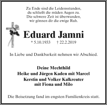 Anzeige  Eduard Jamni  Lippische Landes-Zeitung