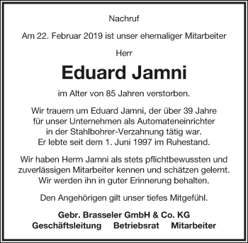 Anzeige  Eduard Jamni  Lippische Landes-Zeitung