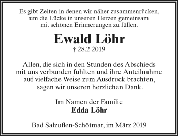 Anzeige  Ewald Löhr  Lippische Landes-Zeitung