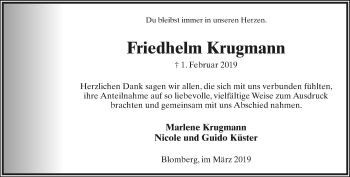 Anzeige  Friedhelm Krugmann  Lippische Landes-Zeitung