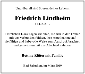 Anzeige  Friedrich Lindheim  Lippische Landes-Zeitung