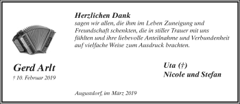 Anzeige  Gerd Arlt  Lippische Landes-Zeitung
