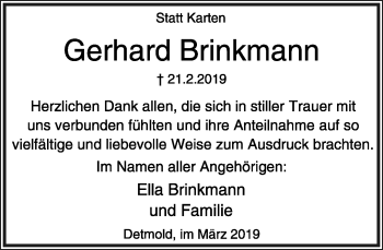 Anzeige  Gerhard Brinkmann  Lippische Landes-Zeitung