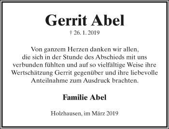 Anzeige  Gerrit Abel  Lippische Landes-Zeitung