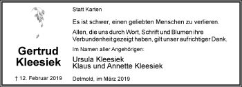 Anzeige  Gertrud Kleesiek  Lippische Landes-Zeitung