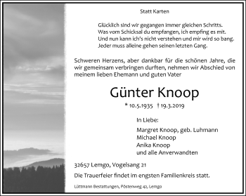 Anzeige  Günter Knoop  Lippische Landes-Zeitung