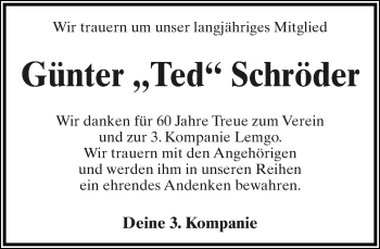 Anzeige  Günter Schröder  Lippische Landes-Zeitung