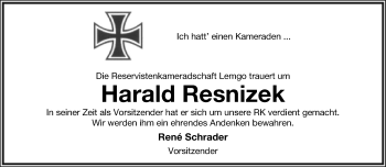 Anzeige  Harald Resnizek  Lippische Landes-Zeitung