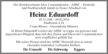 Anzeige  Heinz Eduardoff  Lippische Landes-Zeitung
