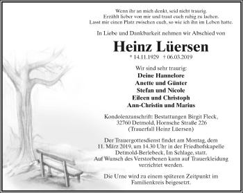 Anzeige  Heinz Lüersen  Lippische Landes-Zeitung