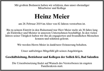 Anzeige  Heinz Meier  Lippische Landes-Zeitung