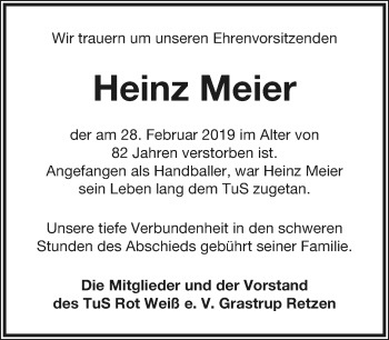 Anzeige  Heinz Meier  Lippische Landes-Zeitung