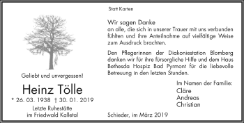 Anzeige  Heinz Tölle  Lippische Landes-Zeitung