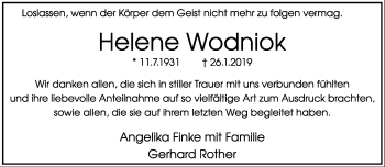 Anzeige  Helene Wodniok  Lippische Landes-Zeitung