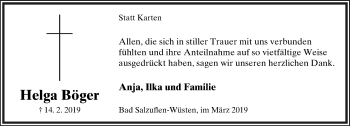 Anzeige  Helga Böger  Lippische Landes-Zeitung