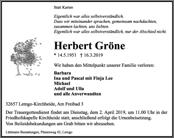 Anzeige  Herbert Gröne  Lippische Landes-Zeitung