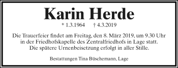 Anzeige  Karin Herde  Lippische Landes-Zeitung