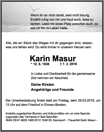 Anzeige  Karin Masur  Lippische Landes-Zeitung