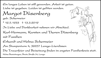 Anzeige  Margot Düsenberg  Lippische Landes-Zeitung