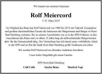 Anzeige  Rolf Meiercord  Lippische Landes-Zeitung