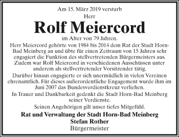 Anzeige  Rolf Meiercord  Lippische Landes-Zeitung