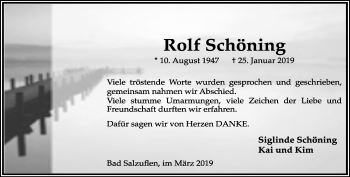 Anzeige  Rolf Schöning  Lippische Landes-Zeitung