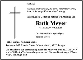 Anzeige  Ruth Meyer  Lippische Landes-Zeitung