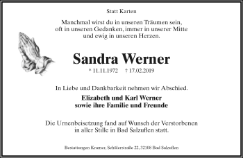 Anzeige  Sandra Werner  Lippische Landes-Zeitung