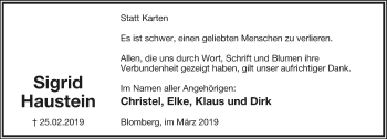 Anzeige  Sigrid Haustein  Lippische Landes-Zeitung