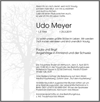 Anzeige  Udo Meyer  Lippische Landes-Zeitung
