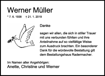 Anzeige  Werner Müller  Lippische Landes-Zeitung