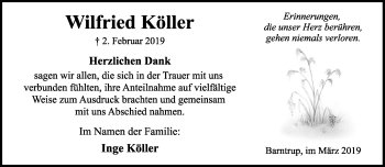 Anzeige  Wilfried Köller  Lippische Landes-Zeitung