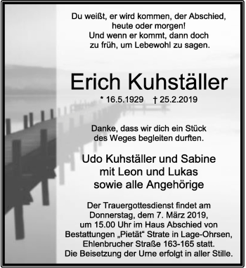Anzeige  Erich Kuhställer  Lippische Landes-Zeitung
