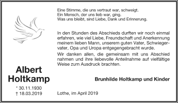 Anzeige  Albert Holtkamp  Lippische Landes-Zeitung