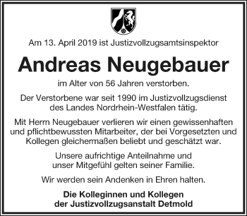 Anzeige  Andreas Neugebauer  Lippische Landes-Zeitung