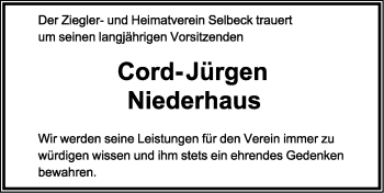 Anzeige  Cord-Jürgen Niederhaus  Lippische Landes-Zeitung