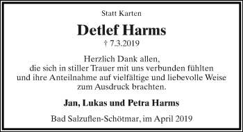 Anzeige  Detlef Harms  Lippische Landes-Zeitung