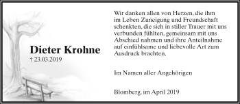 Anzeige  Dieter Krohne  Lippische Landes-Zeitung