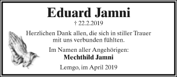 Anzeige  Eduard Jamni  Lippische Landes-Zeitung