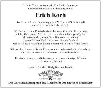 Anzeige  Erich Koch  Lippische Landes-Zeitung