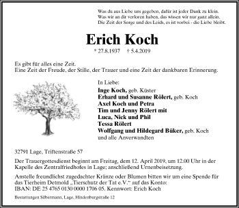 Anzeige  Erich Koch  Lippische Landes-Zeitung