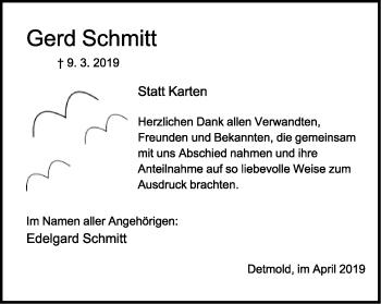 Anzeige  Gerd Schmitt  Lippische Landes-Zeitung