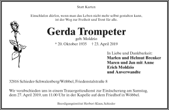 Anzeige  Gerda Trompeter  Lippische Landes-Zeitung