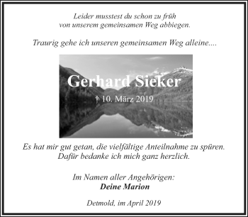 Anzeige  Gerhard Sieker  Lippische Landes-Zeitung